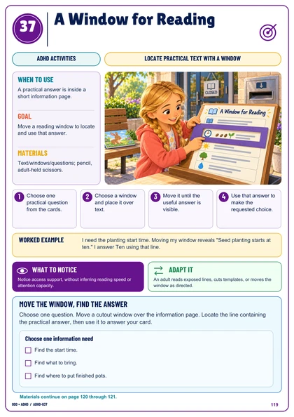 Actual A Window for Reading illustrated activity page