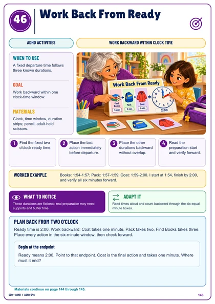 Actual Work Back From Ready illustrated activity page