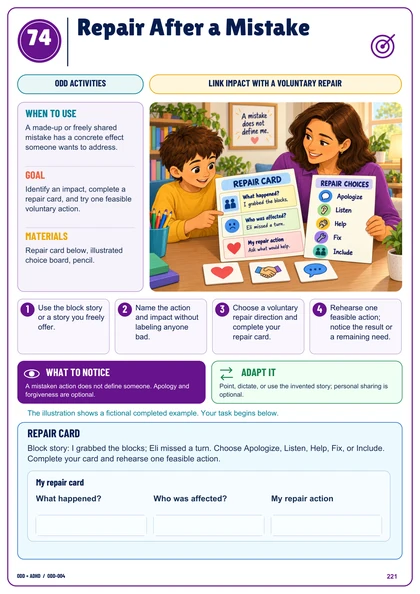 Actual Repair After a Mistake illustrated activity page